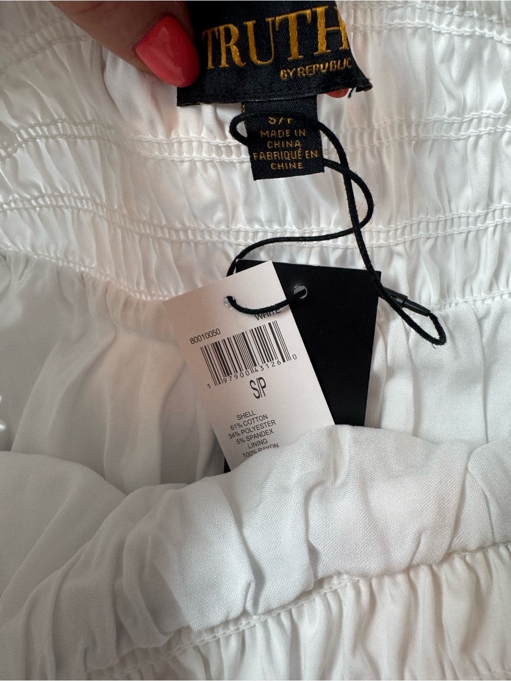 NWT Truth by Republic White Smocked Waist Bubble Hem A-Line Small Skirt - Picture 5 of 6